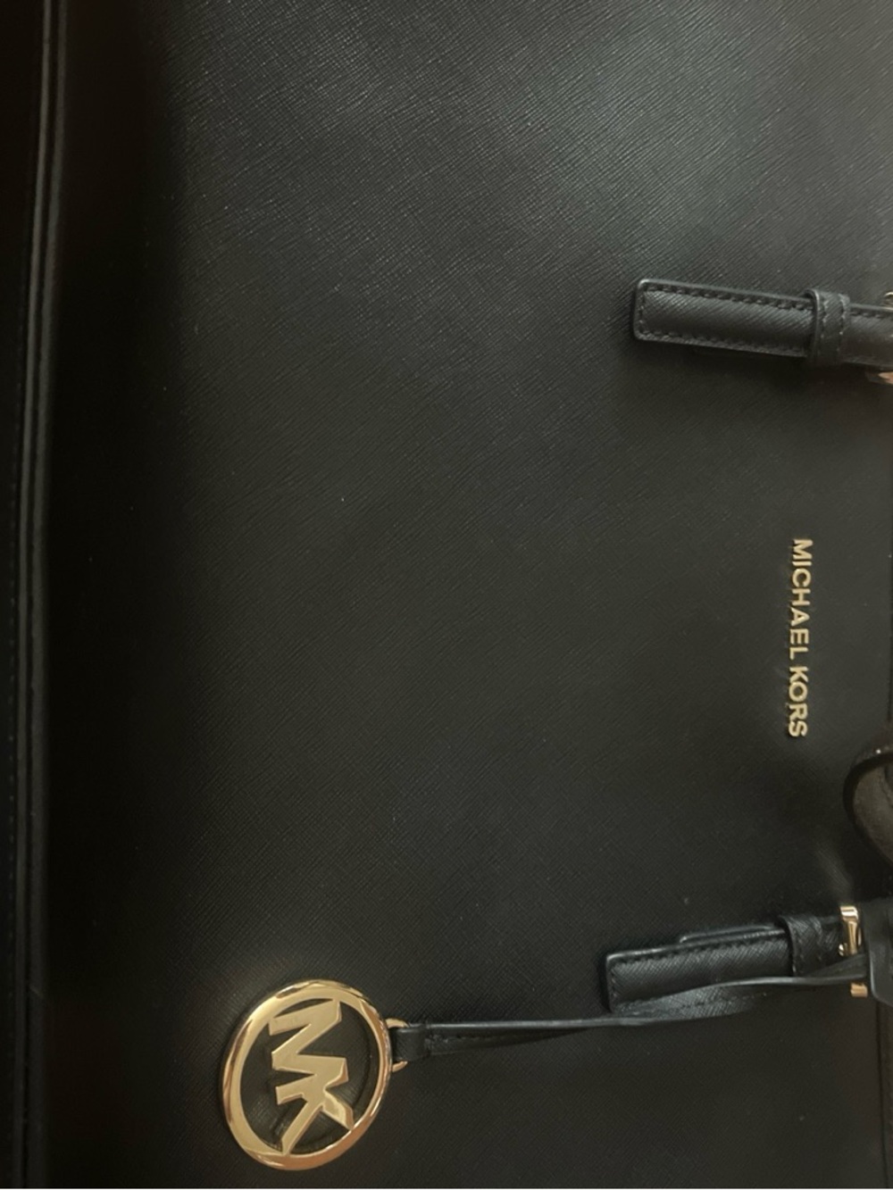 Michael Kors Black Saffiano Tote with Gold MK Charm